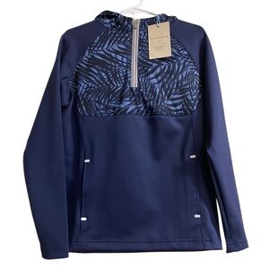 New Peter Millar Navy Blue Hyperlight Weld Hybrid Half-Zip Hoodie size XS youth